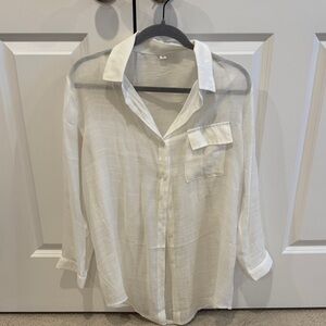 White Sheer Button-Up Blouse